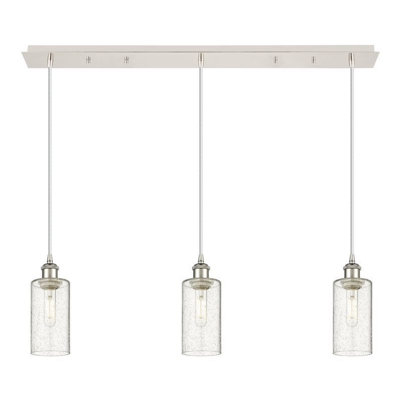 Caius - Luminaire suspendu linéaire suspendu à 3 lumières de 37 po - Finition laiton brossé - Abat-jour blanc, Grainé