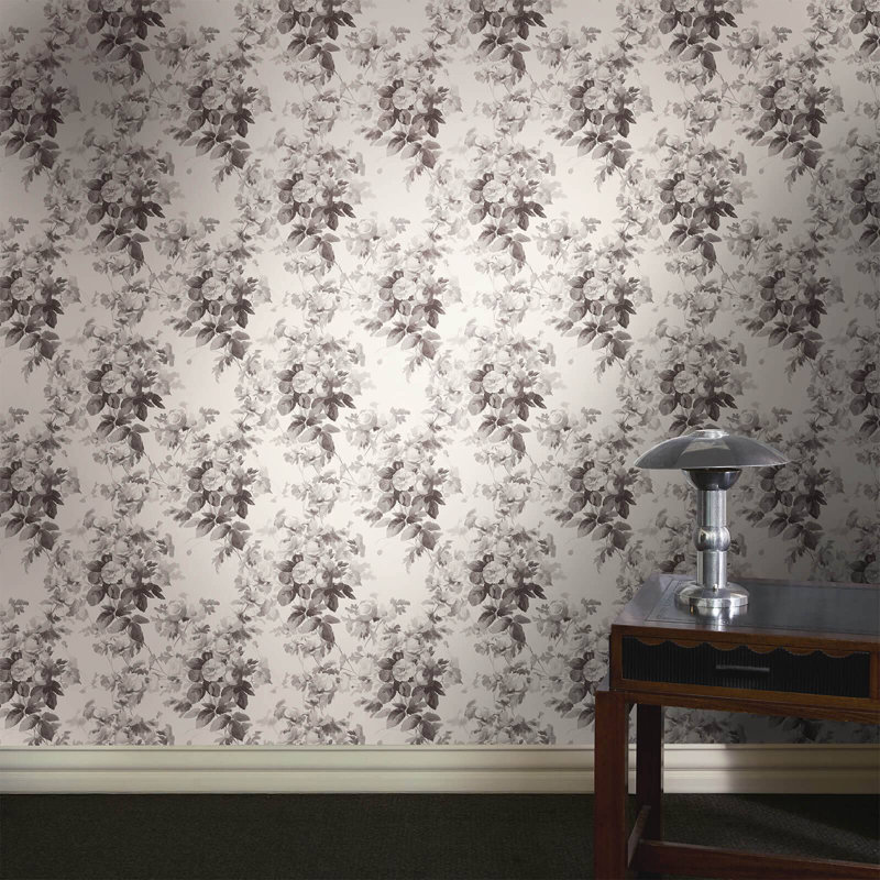 LONDON ROSE Traditional Wallpaper, Smoke Gray