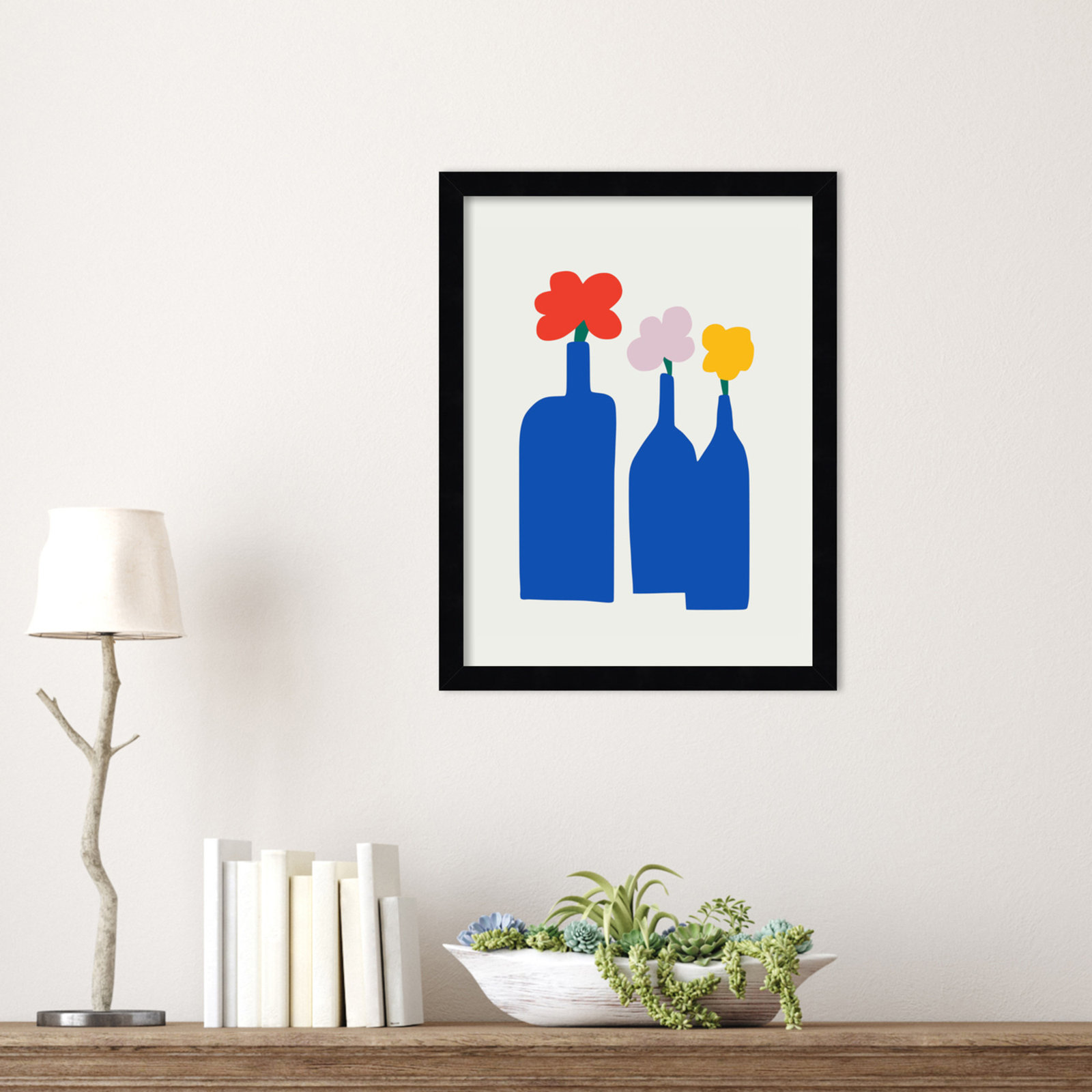 Blue Bottle Vase Print by Little Dean, Black, 17" H x 13" W