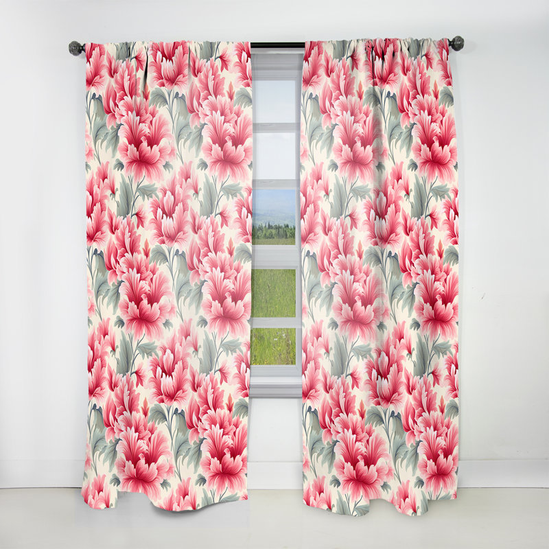 Garden Pink Vibrant Damask Fantasy I - Damask Curtain - Velvet Room Darkening - 1 Panel, 52" W x 95" L