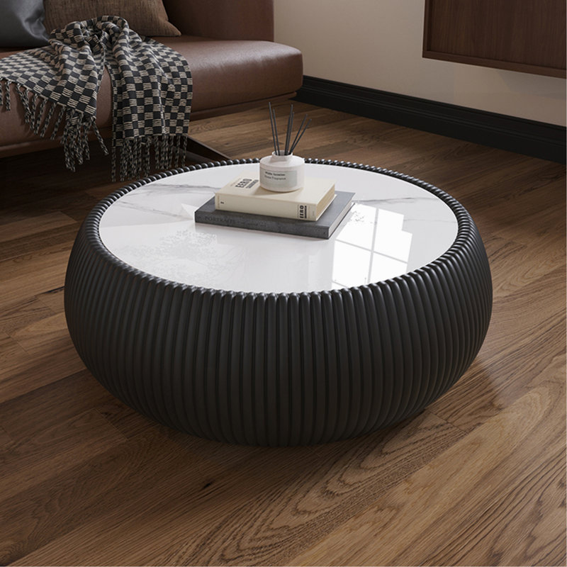 Marble Countertop Round Coffee Table, Black