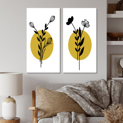 «Botanical Flower Silhouette on Retro Colors IV», ensemble de 2 reproductions
