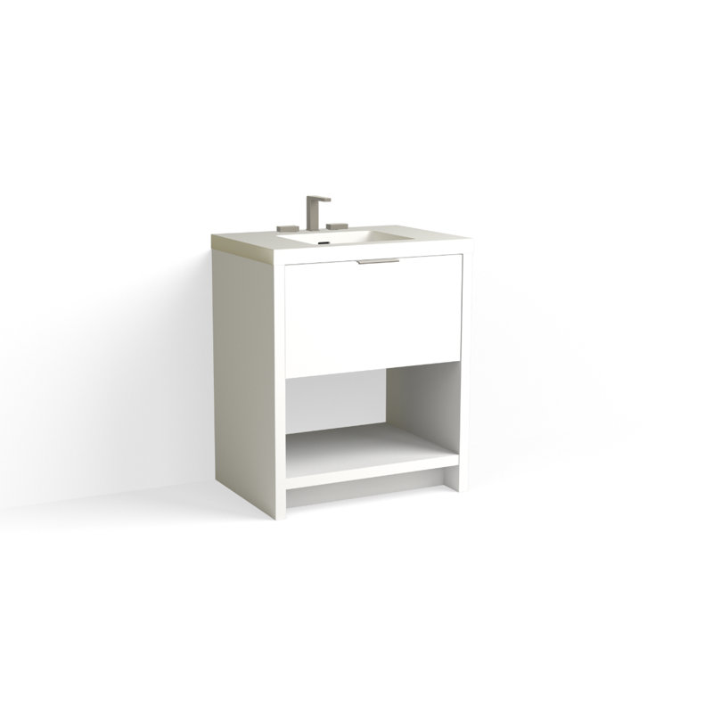 Vista 30" W Freestanding Single Bathroom Vanity, White Gloss, Single-Hole, White Nanomatte/Matte Black