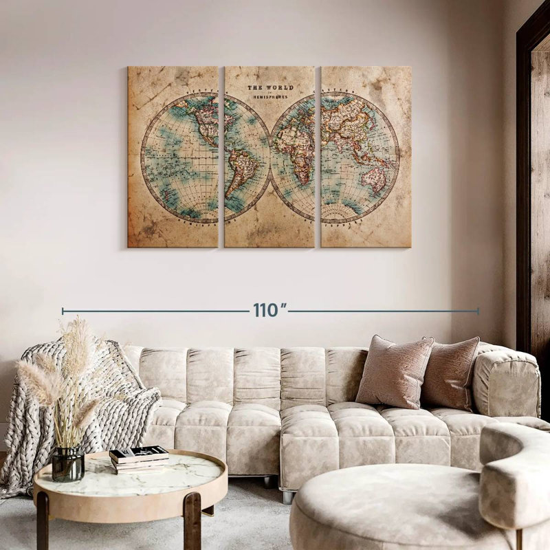 Carte de l'hémisphère, reproduction d'art sur toile, H 74 po x l 48 po x P 1,25 po