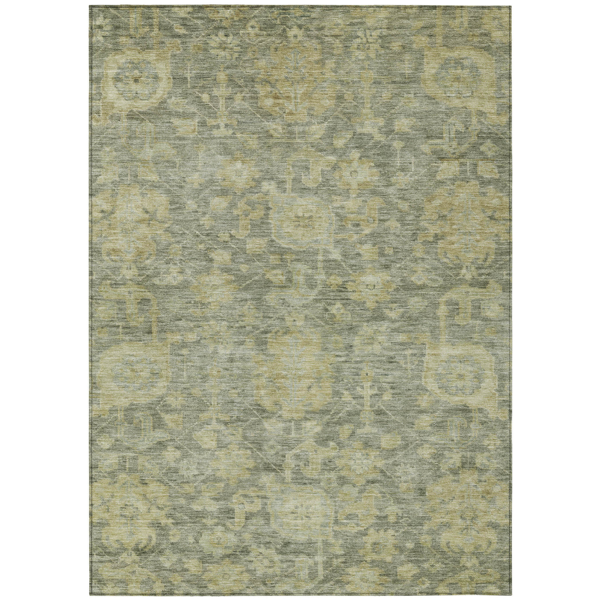 HomeRoots 9' X 12' Sage And Green Damask Washable Indoor Outdoor Area ...