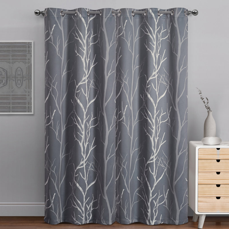 Kingdom Branch Blackout Curtain Panel, Gray, 40" W x 95" L