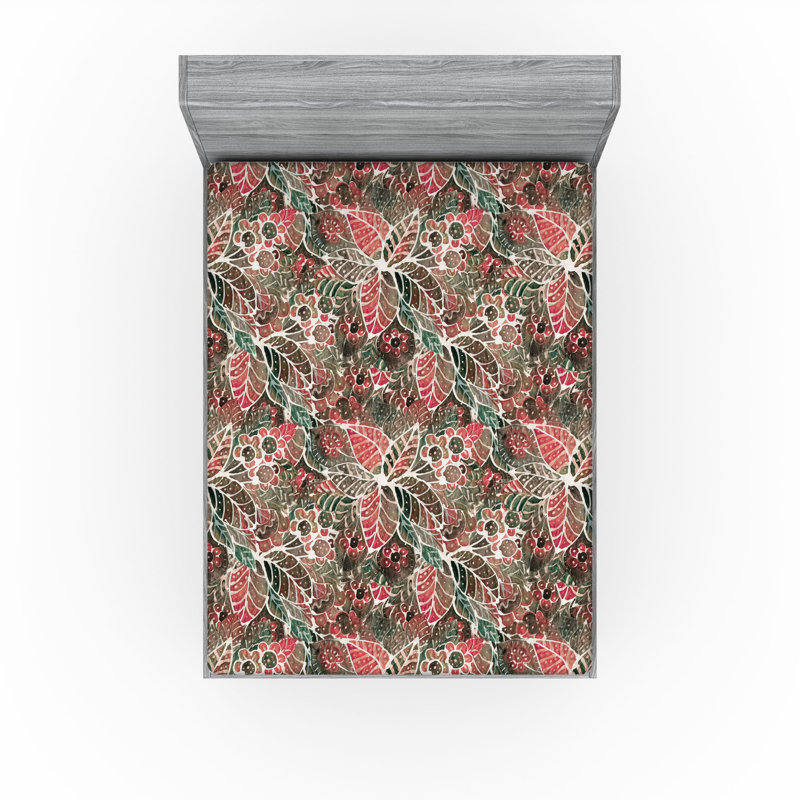 Drap-housse Ambesonne, Vert paon, rose foncé / floral, Drap-housse très grand californien