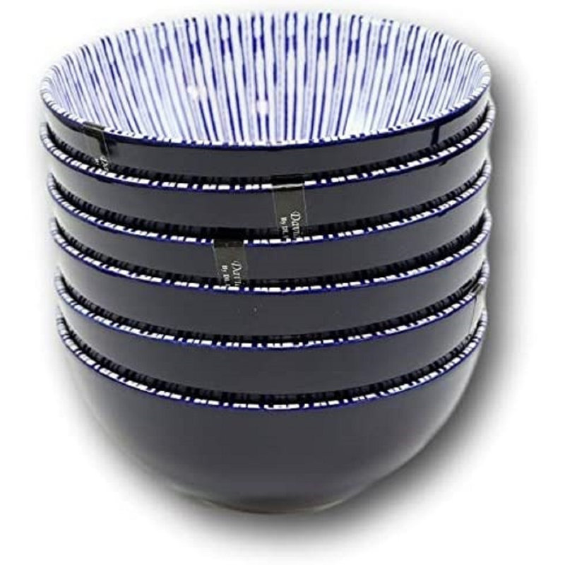 Ensemble de 6 bols à céréales «Focus» à rayures bleues 20 oz Ebros