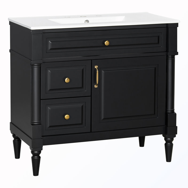 Freestanding Bathroom Cabinet With Flip Drawer, Black