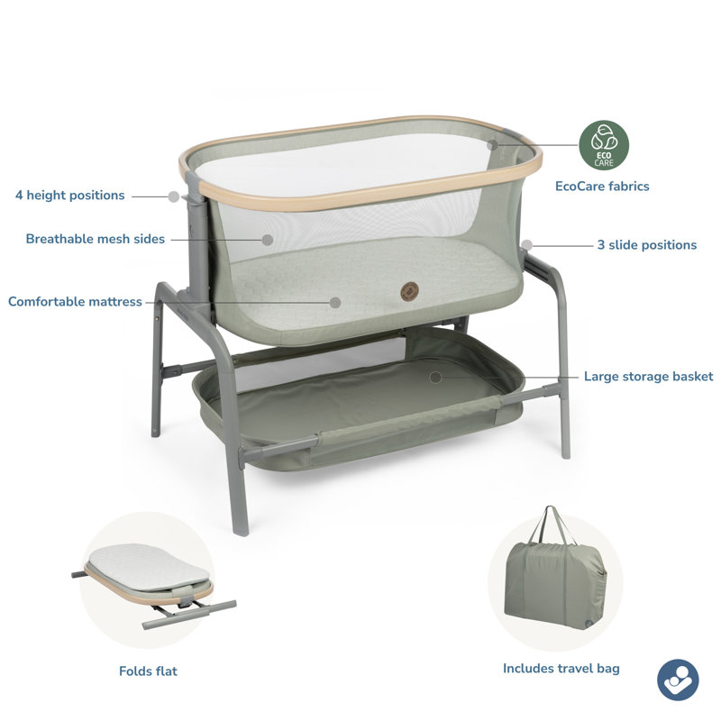Iora Bedside Crib with Mattress, Green