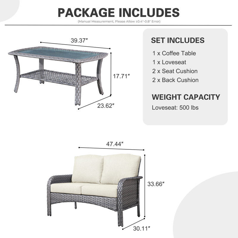 Bayview 2 - Person Patio Conversation Set with Cushions, Beige