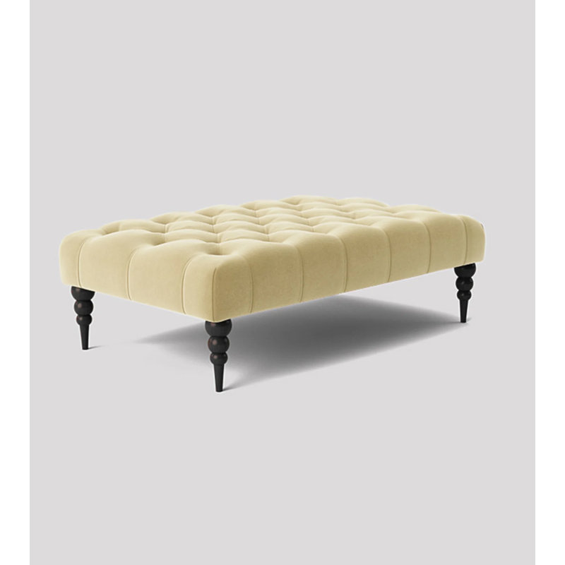 Alyana Rectangle Ottoman Bench with Wooden Legs - Plush Velvet Chesterfield Upholstered Footstool, Cream