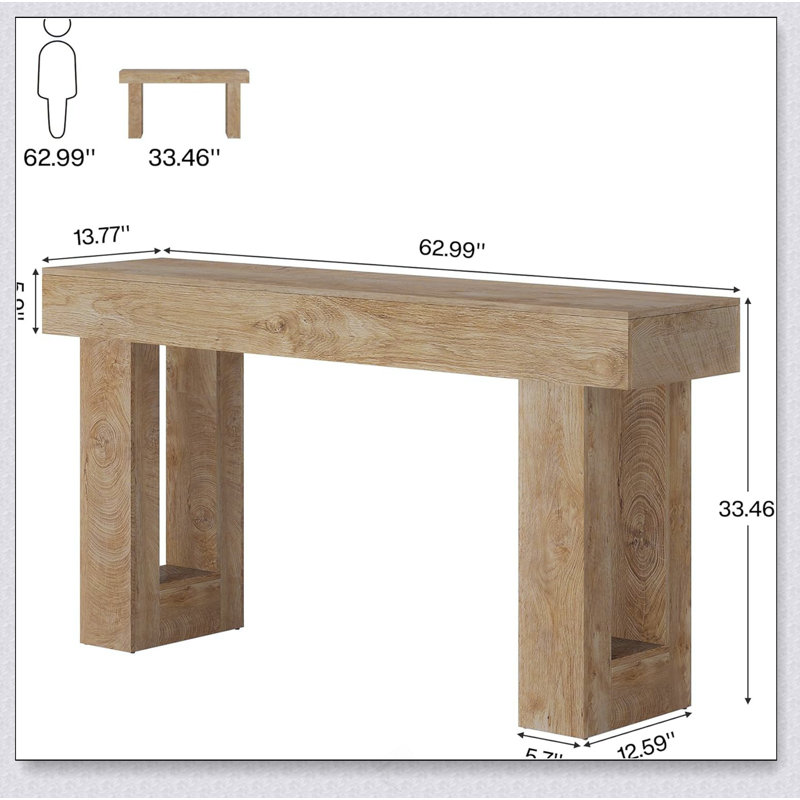 Console en bois, table d'appoint, table de salon rectangulaire derrière le canapé, Naturel