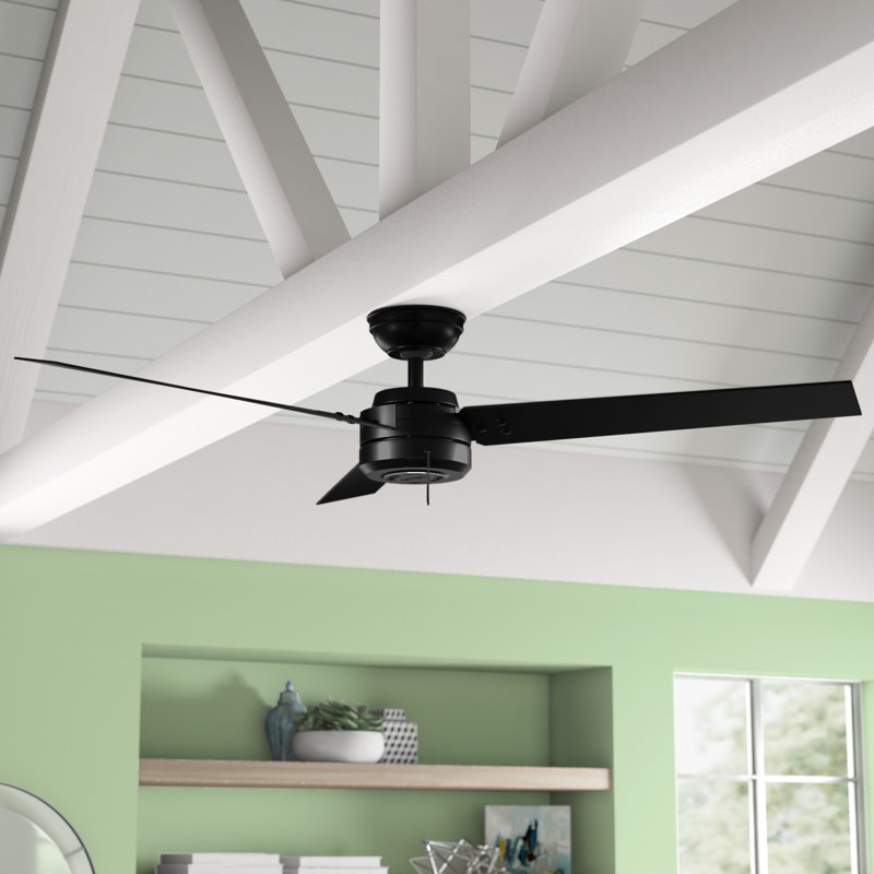 52" Cassius 3 - Blade Outdoor Standard Ceiling Fan with Pull Chain, Matte Black