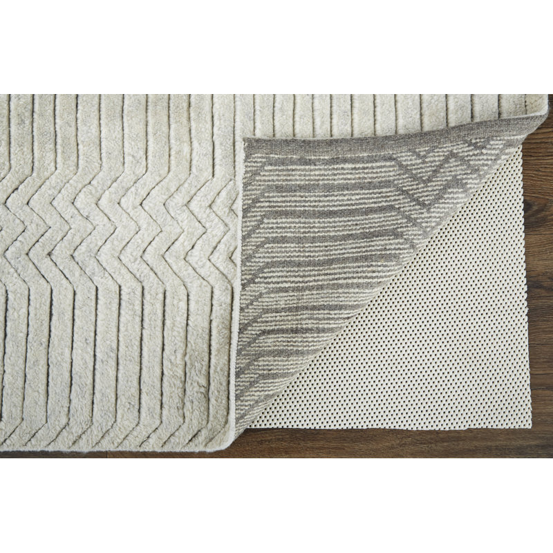 Thom Filicia Hand Knotted Wool Striped Area Rug in Ivory, Rectangle 5'6" x 8'6"