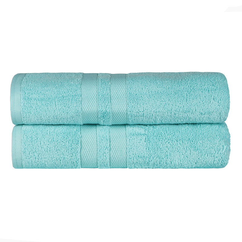 Ultra-Soft Cotton Solid Double Line Dobby Border Medium Weight Quick-Dry Bath Towel, Cyan