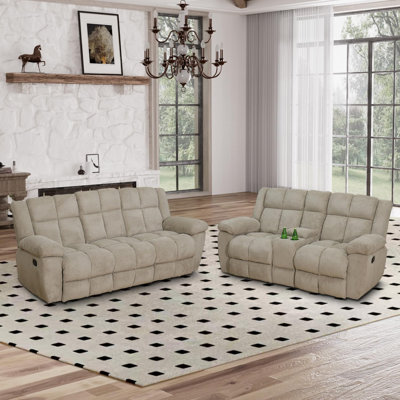 2-Piece Corduroy Manual Reclining Living Room Sofa Set