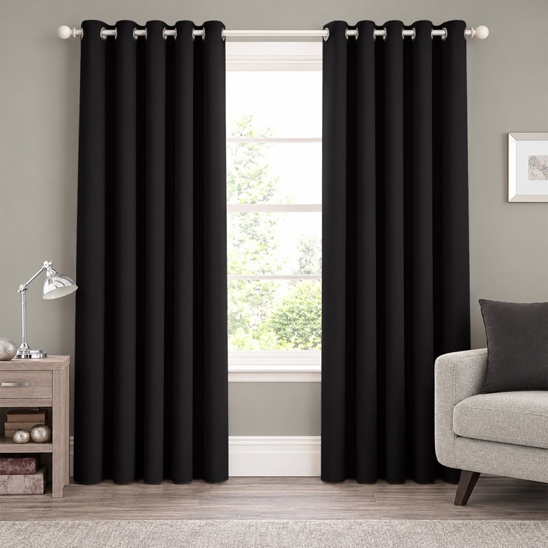 Premium 230 GSM 100% Blackout Eyelet Room Darkening Curtain Pair, 168 W x 228 D cm, Black