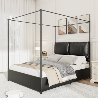 Upholstered Metal Canopy Bed