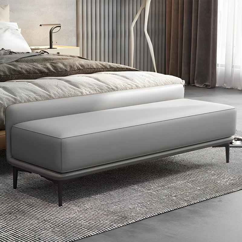 Genuine Leather Upholstered Bench, Gray, 19.68" H x 70.86" W x 18.11" D