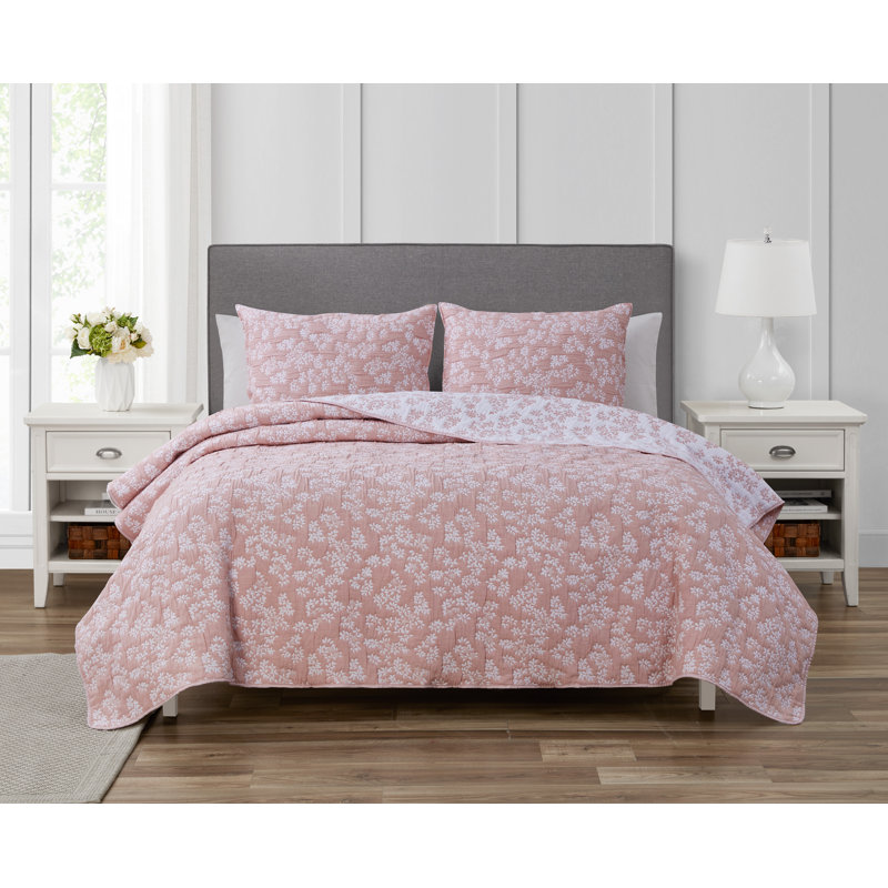 King Rose Blush Cotton Reversible Quilt Set