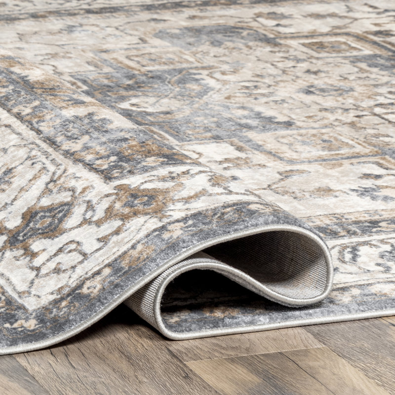 Emett Traditional Floral Beige/Gray Rug, Rectangle 5' x 8'