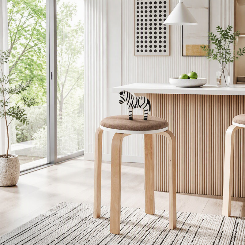 Ensemble de 4 tabourets ronds empilables avec coussinets antidérapants en bois massif, Gray