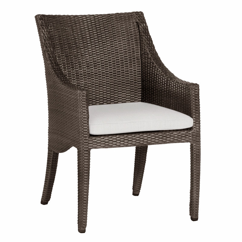 Athena Wicker/Rattan Patio Dining Armchair, Black Walnut, No Welt, Linen Snow