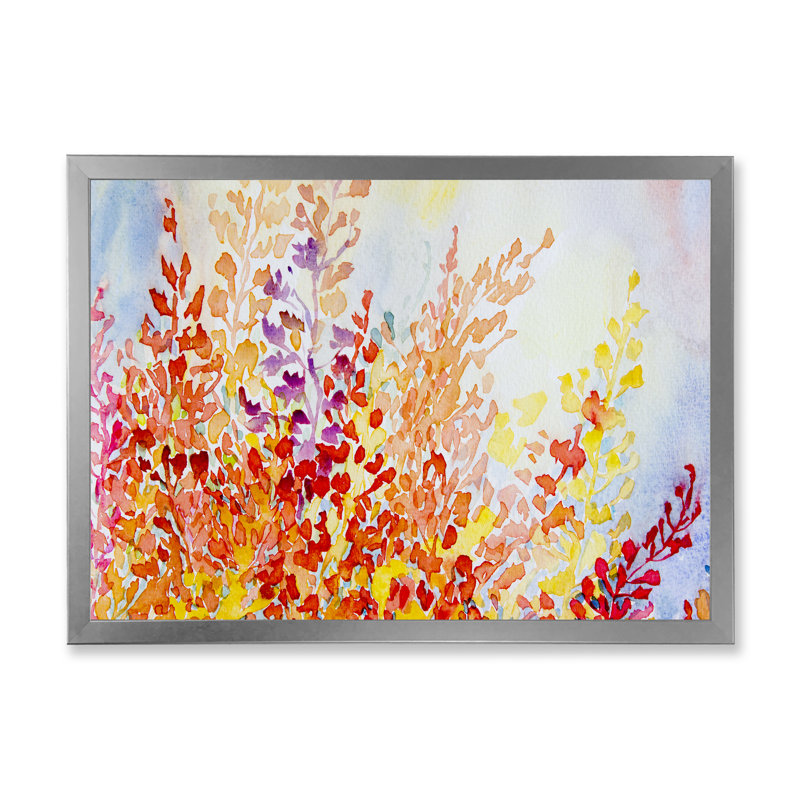 «Colorful Red and Orange Botanical Plant», reproduction sur toile flottante, Cadre photo argenté, H 12 po x l 20 po x P 1 po