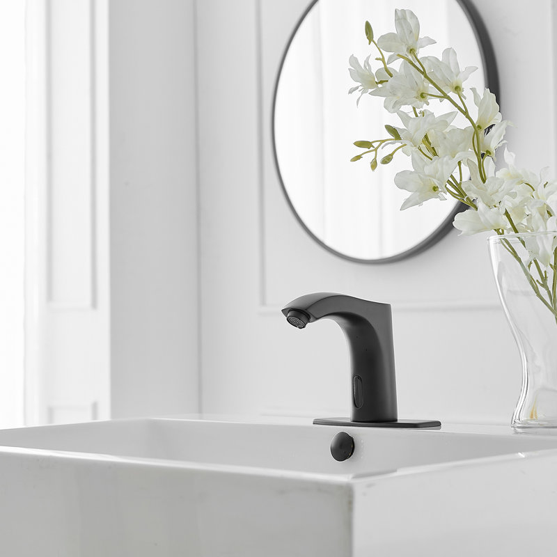 Robinet de salle de bain à trou unique sans contact avec bonde, Noir mat