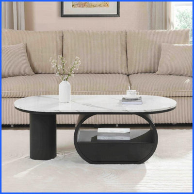 Table basse ovale spacieuse avec tiroir de rangement - table de salon de 47,24 po, pieds réglables Assemblage facile