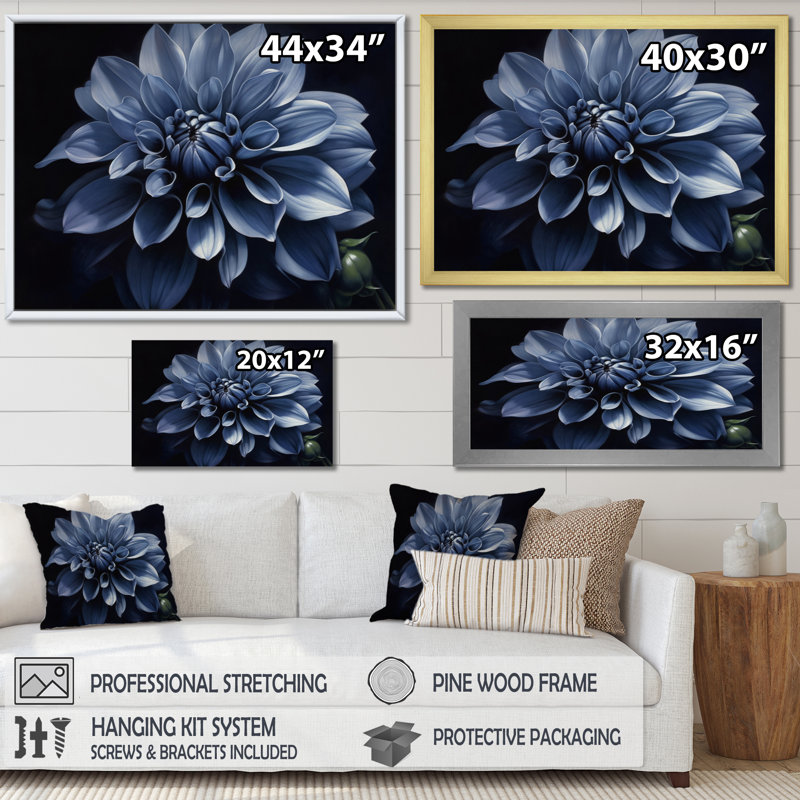 " Black White Dahlia Garden Palette II ", 34" H x 44" W, Wrapped Canvas