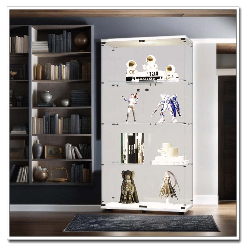 Armoire lumineuse en verre à deux portes avec 4 tablettes et télécommande, Transparent