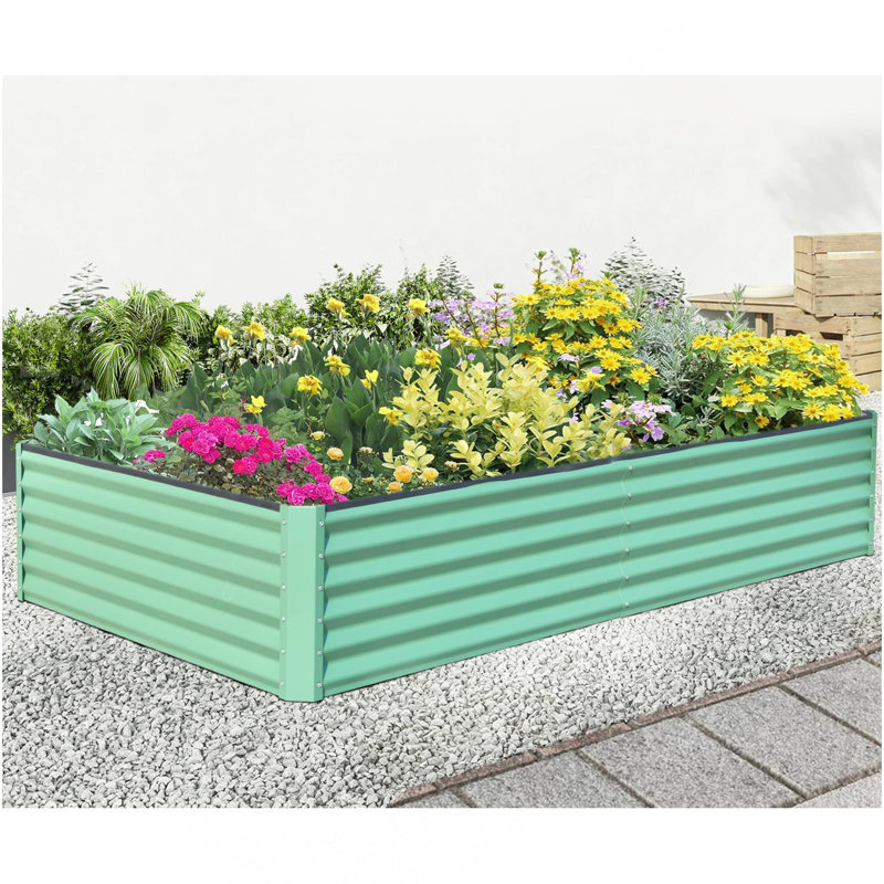 8X4x1.5 Ft Galvanized Raised Garden Bed, Outdoor Planter Garden Boxes Large Metal Planter Box For Gardening Vegetables Fruits Flowers, Green