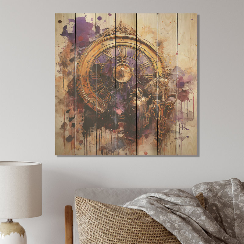 Mauve et jaune, collage intemporel II - Classiques sur bois, H 30 po x l 30 po