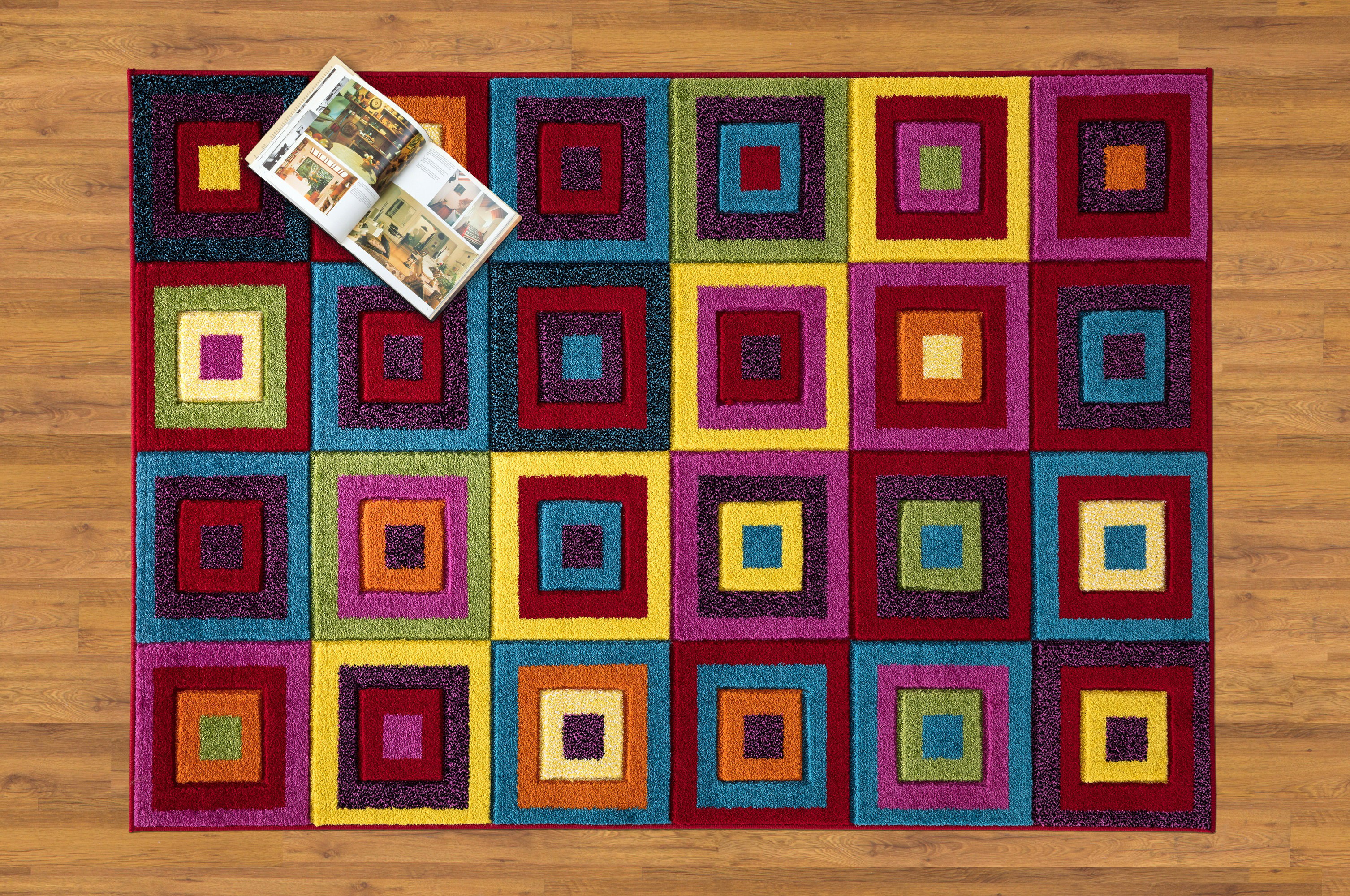 17 Stories Carved Squares Bright Tufted Multicolour Rug | Wayfair.co.uk