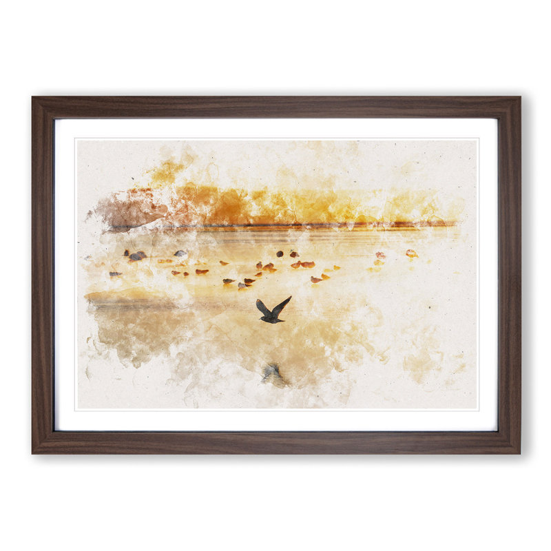 Birds on the Beach - Framed Print, 45cm H x 63cm W x 2cm D, Walnut Framed