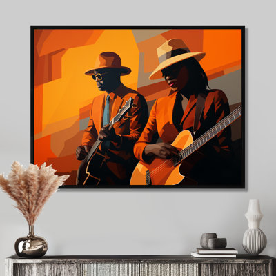 «Jazz Duo Minimal Orang Two Guitars Retro», reproduction d'art mural musicien