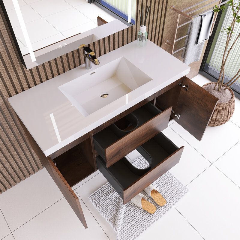 Orinate 48'' Single Bathroom Vanity with Resin Top, Rose Wood