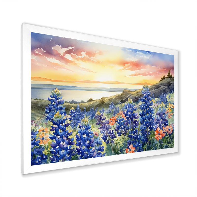 " Blue Bonnets Sunset I ", White, 34" H x 44" W x 1.5" D