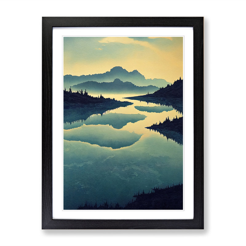 Watercolour Lake Vol.4 - Single Picture Frame Print, 34cm H x 25cm W x 2cm D, Oak