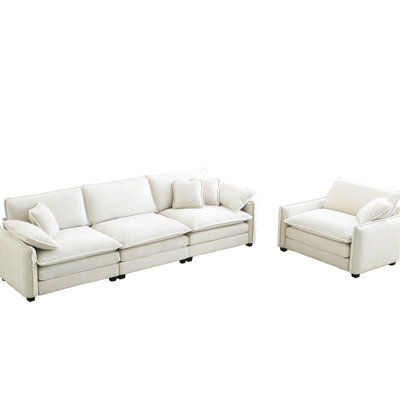 2 velours côtelé beige moderne de style Mid-Century: 3, siège simple, 4 coussins pour le salon