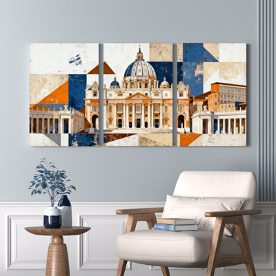 Abstrait, architecture de la Cité du Vatican, reproduction d'art sur toile tendue sur toile (ensemble de 3)