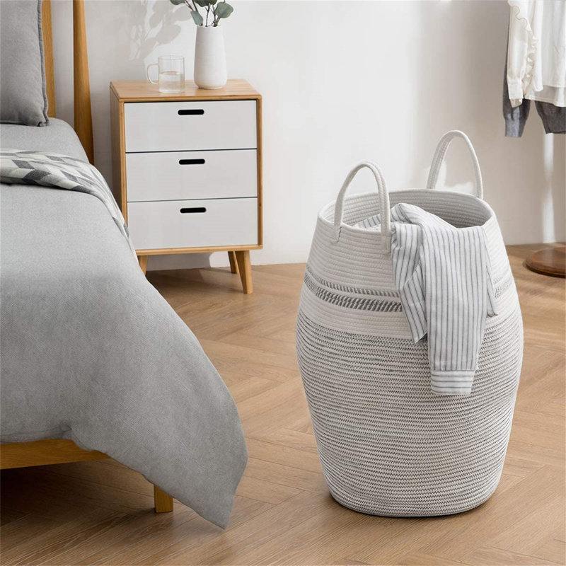 Laundry Basket, White Grey