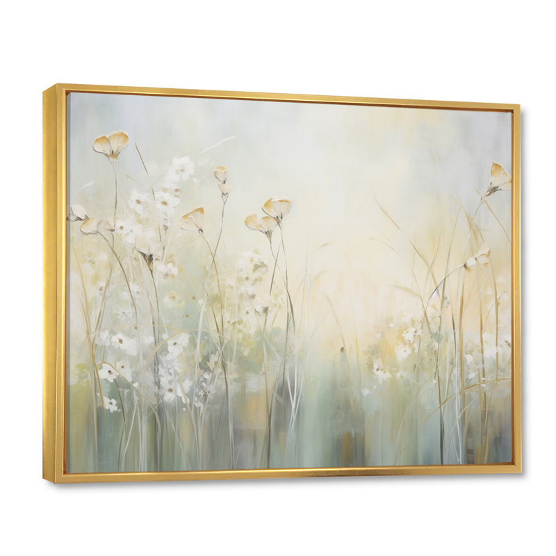Green Beige Serene Meadows I - Abstract Botanicals Canvas Print Wall Art, 24" H x 32" W x 1" D, Gold Floater Framed