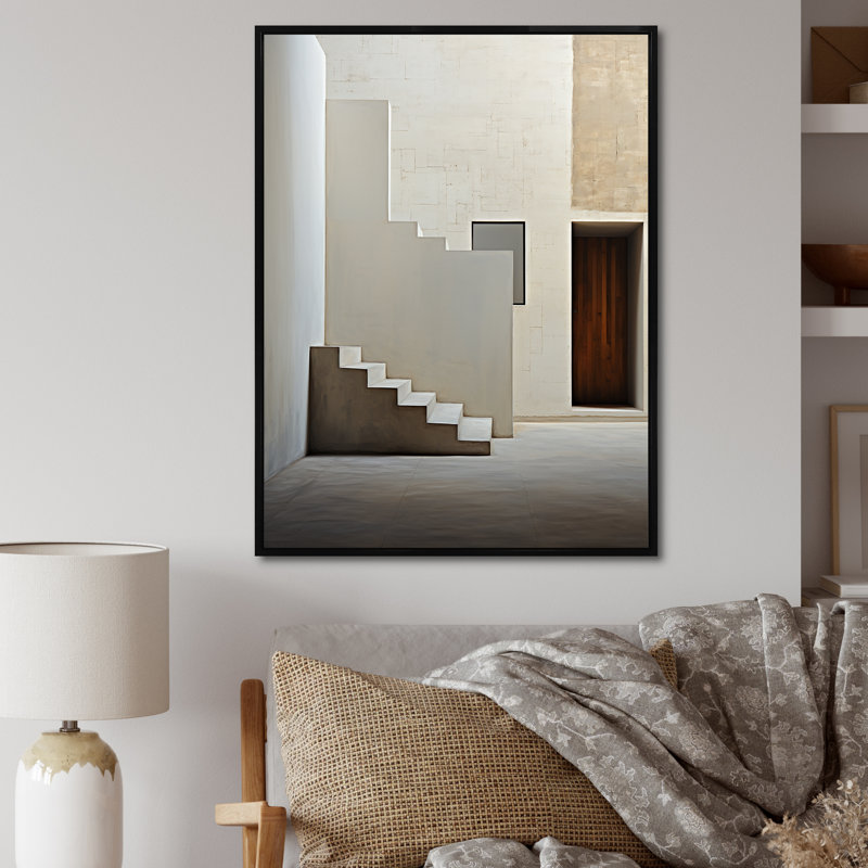 " Minimalism Emphasizes Simplicity Stairs I ", Black Floater Framed, 20" H x 12" W x 1" D