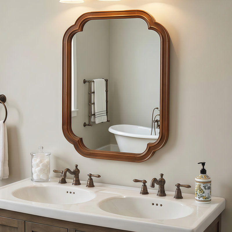 Miroir mural 24x36 en bois de noyer noir arrondi pour salle de bain et chambre à coucher | Idée de cadeau, 36" x 24"