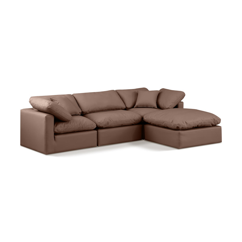 Itala Upholstered L-Shaped Sectional Reversible, Brown Vegan Leather