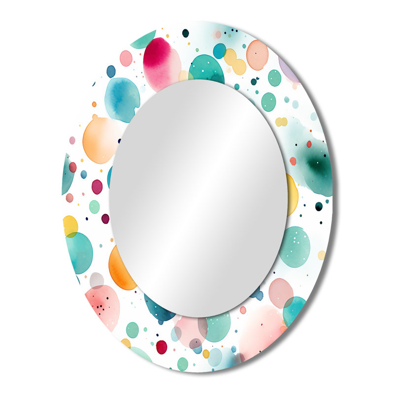 Rubyn Watercolor Delight Motif à pois - grand miroir à pois, miroir mural décoratif moderne, impression d'art en métal, Ovale