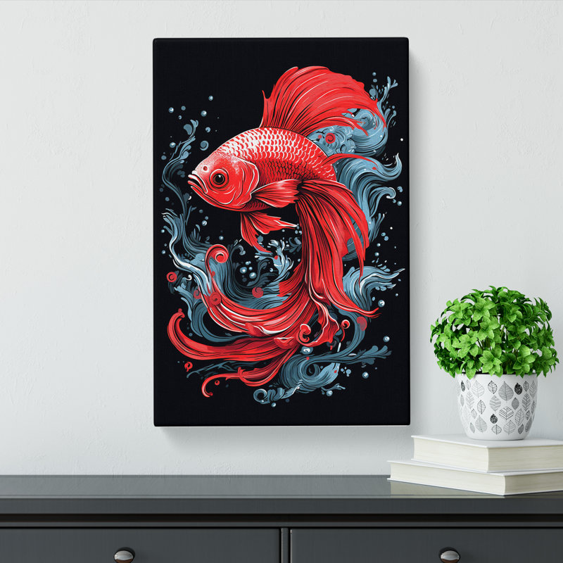 Siamese Fighting Fish Line - Wrapped Canvas Print, 76cm H x 50cm W x 3cm D